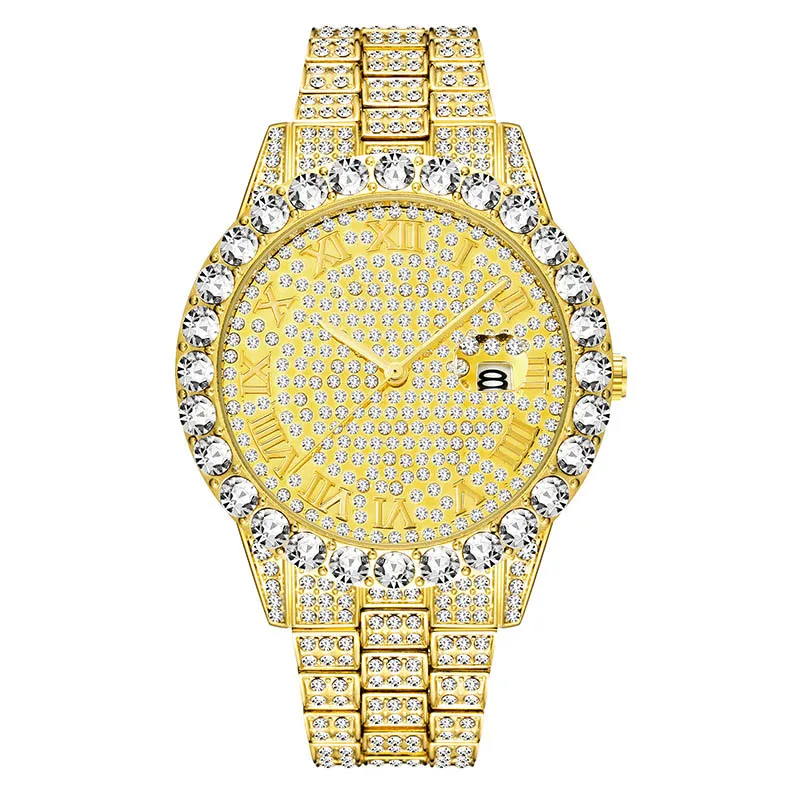 Мужские часы, мужские часы, шикарные, Iced Out, блестящие, CZ, кварцевые наручные часы, хип-хоп, люксовый бренд, мужские часы, 18K золото, водонепроницаемые часы, ювелирные изделия