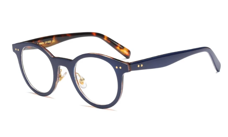C1 blue leopard 45137 ретро круглые очки оправа для мужчин и женщин Кошачий глаз заклепки UV400 брендовые оптические модные очки - Цвет оправы: C1 blue leopard