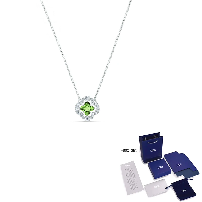 

2020 Fashion Jewelry SWA New SPARKLING DANCE CLOVER Necklace Charming and Vibrant Green Flower Decoration Women's Romantic Gift