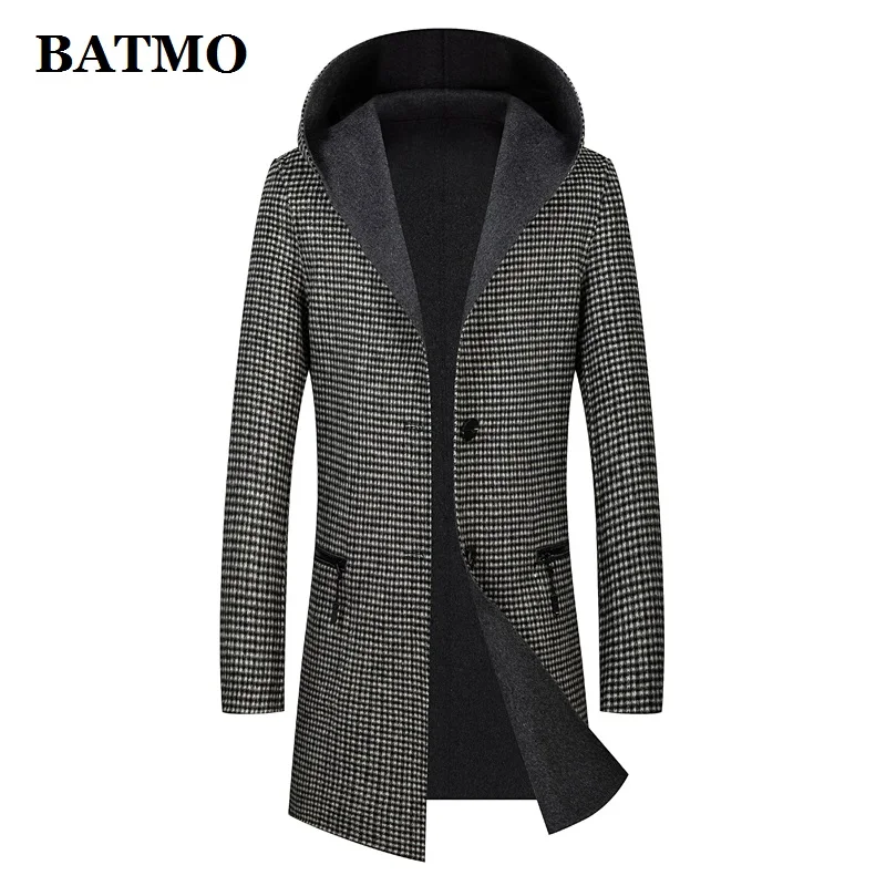 BATMO, Новое поступление, высокое качество, шерсть, плед, с капюшоном, Тренч для мужчин, двухсторонняя одежда, шерстяные куртки для мужчин, 1934