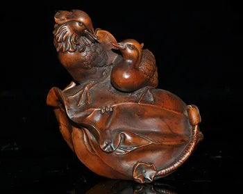 

wedding decoration Antique China fengshui Boxwood wood hand carved animal mandarin duck bird statue