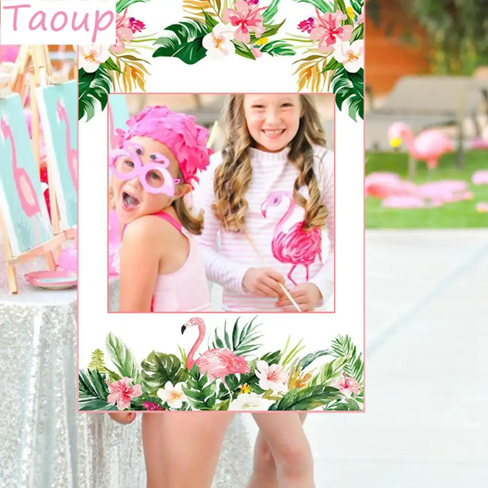 

Taoup 68*48cm Pink Flamingo Photo Booth Frame Birthday Party Decor Supplies Summer Hawaiian Party Luau Tropical Photobooth Props