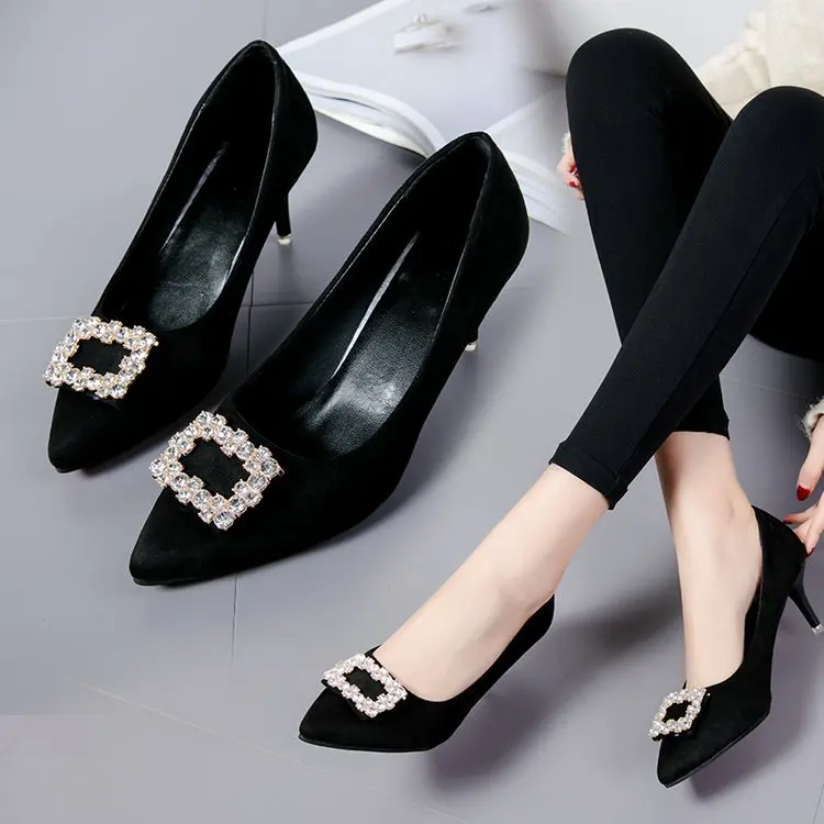 

18 Years New Style Europe And America Man-made Diamond WOMEN'S Shoes Thin Heeled High-Heel-Slimming Shallow Mouth Pointed Shoes