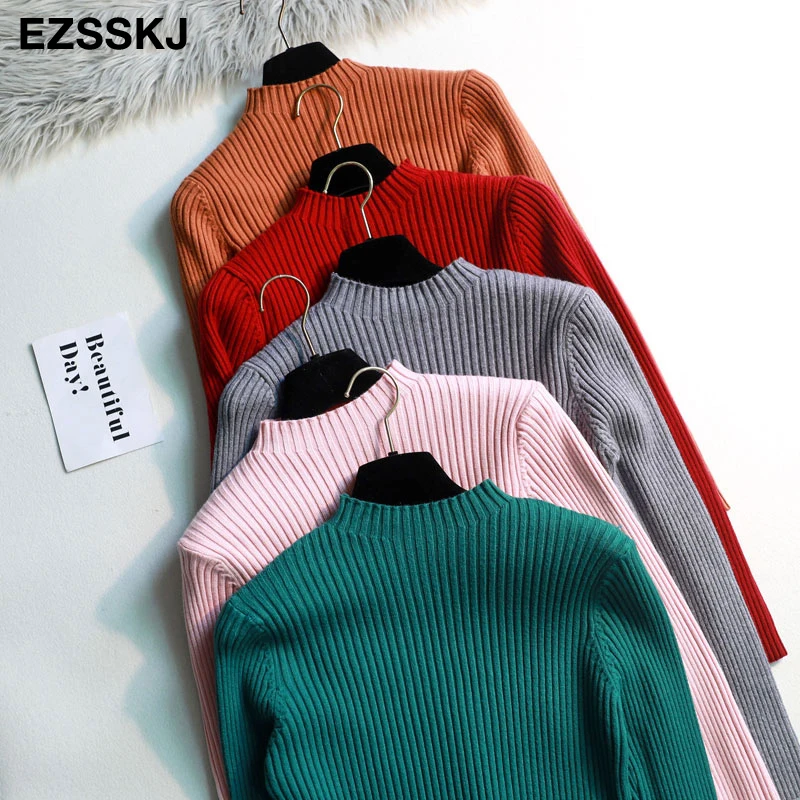 787.37руб. 40% СКИДКА|Повседневный осенне зимний базовый свитер, пуловеры для женщин, высокий ворот, однотонный тонкий толстый свитер, женский теплый вязаный Топ с длинным рукавом-in Пуловеры from Женская одежда on AliExpress 