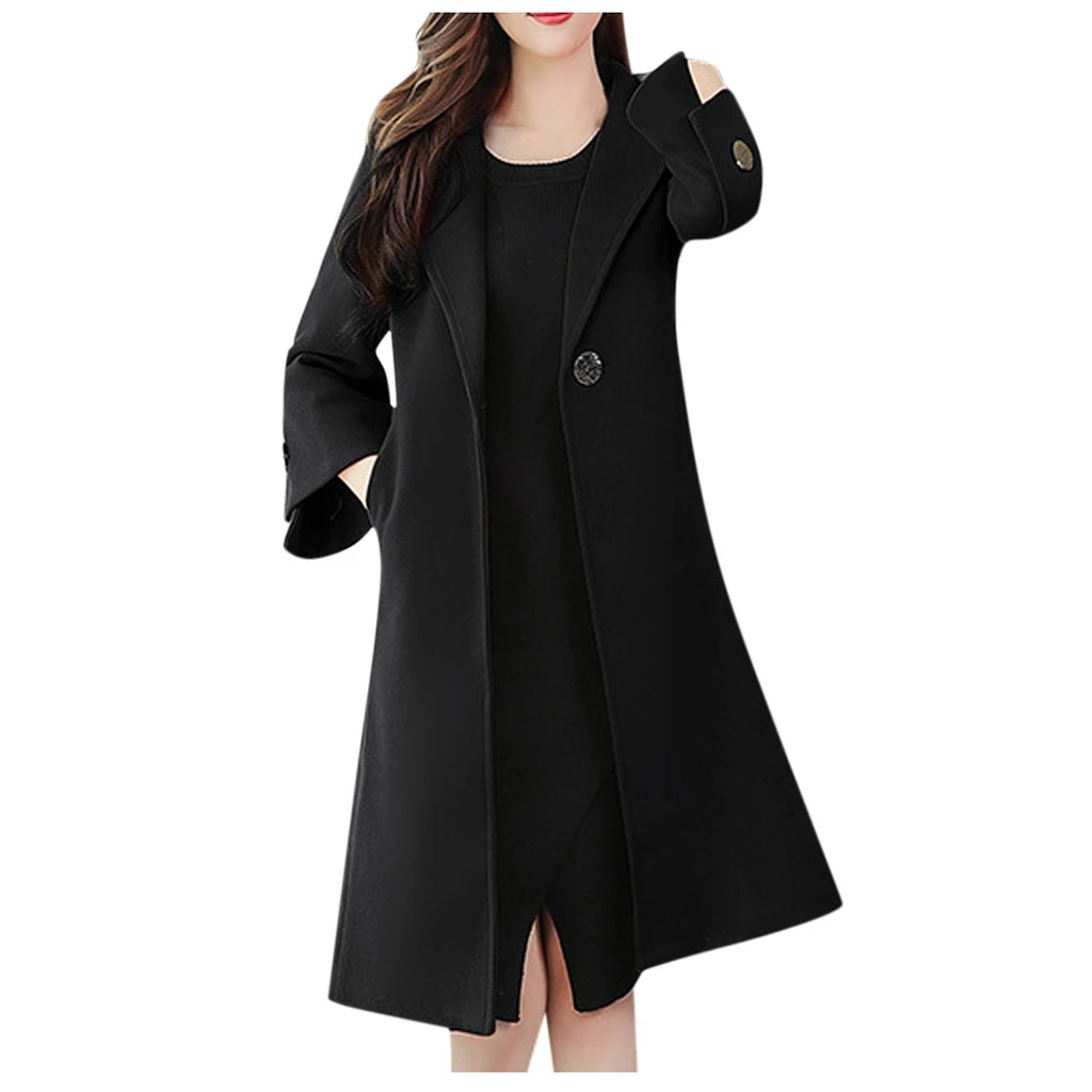 CHAMSGEND Women Elegant Jacket Winter Wool Overcoat Long Bandage Woolen Coat Cardigan Loose Plus Size Manteau Femme Hiver 109 - Цвет: BK