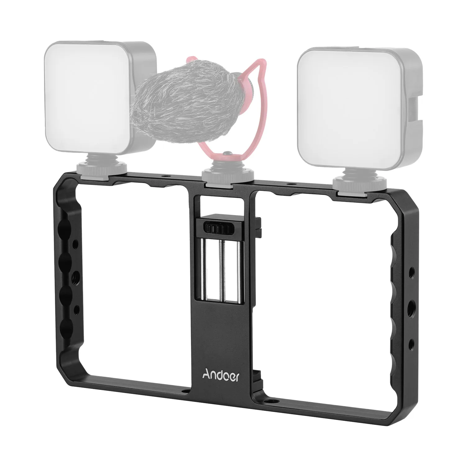 Andoer смартфон видео Rig клетка Vlog ручка с зажимом для телефона Тройная холодная