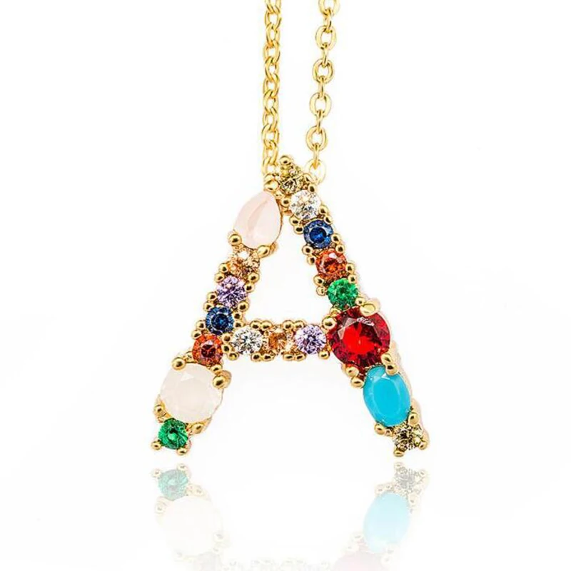 Multicolor Fashion 26 Alphabet Pendant Necklace Micro Pave Zircon