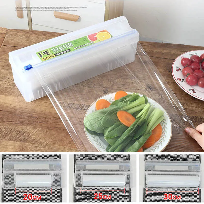 

Plastic food packaging machine with cutter adjustable cling film cutter cling film storage box