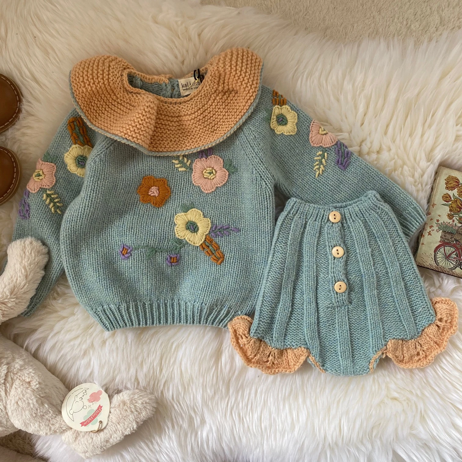 Kids Wool Sweaters Kalinka Brand New Spring Girls Flower Embroidery Knit Sweaters Pullover Baby Child Fashion Clothes Outwear Baby Clothing Set cheap