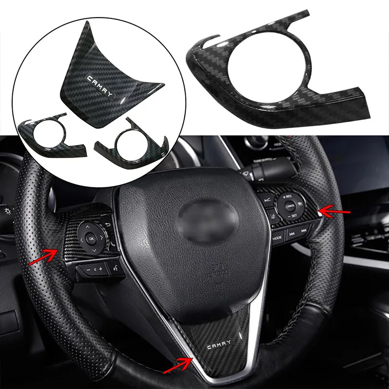 

ZXMT 2PCS carbon fiber Interior Steering Wheel button frame Cover for Toyota Camry 2018 Accessories