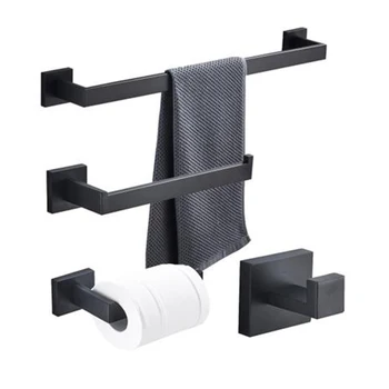 

Blacken Stainless Steel Bathroom Hardware Set Black Matte Paper Holder Sundries Holder Towel Bar Bathroom Accessories