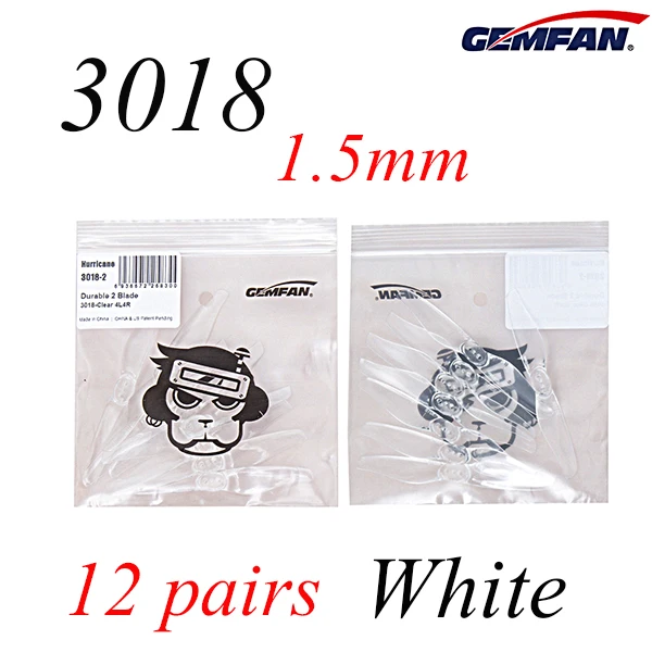 Gemfan ураган 3018 3x1,8 3 дюймов 2 лопастями 1,5 мм/2,0 мм отверстие Т-образная оправа телескопического для дрона с дистанционным управлением с несколькими несущими винтами Запчасти аксессуары - Цвет: 12Pairs1.5mmTranspa