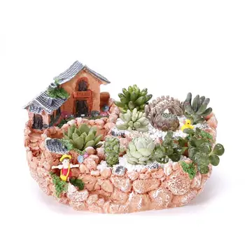 

Fairy Resin Planter Modern Garden Miniature Sweet House Cottage Flowerpot DIY Bonsai Pots for Succulent Plants Indoor Outdoor Ta