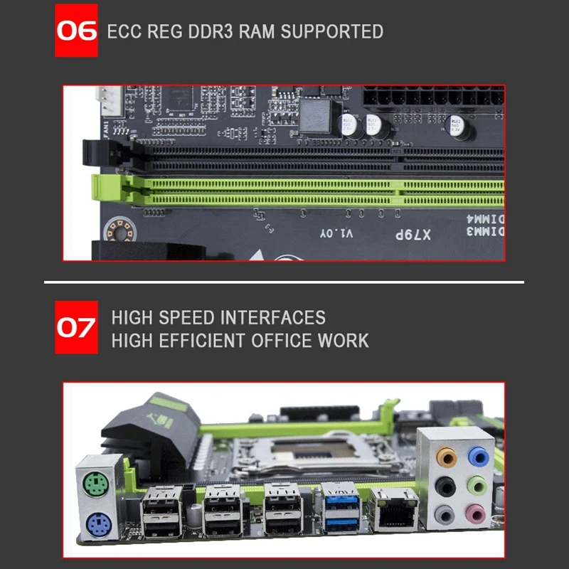 JINGSHA X79P LGA 2011 Motherboard 4-Channel DDR3 64G REG ECC RAM NVME M.2 USB3.0 SATA3.0 Support Intel Xeon E5 V1& V2 Core I7 S