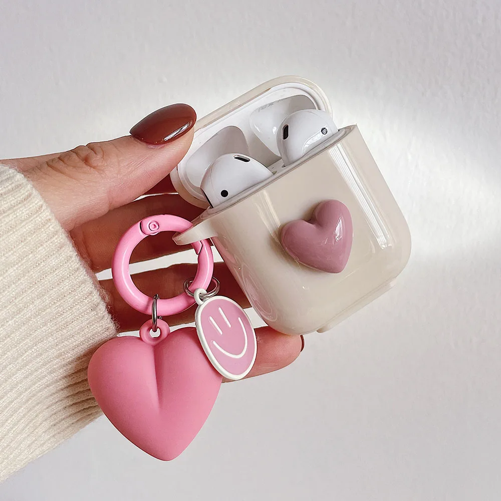 3D Heart Love Cute Silicone Earphone Accessories Case for AirPods Pro 2 3 Air Pods Cover Case Creative Smile Ornament Keyring