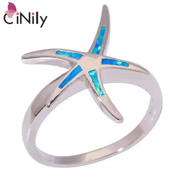 

CiNily Created Blue Fire Opal Silver Plated Wholesale Lovely Cute Starfish for Women Jewelry Party Ring Size 6 7 8 9 OJ9097