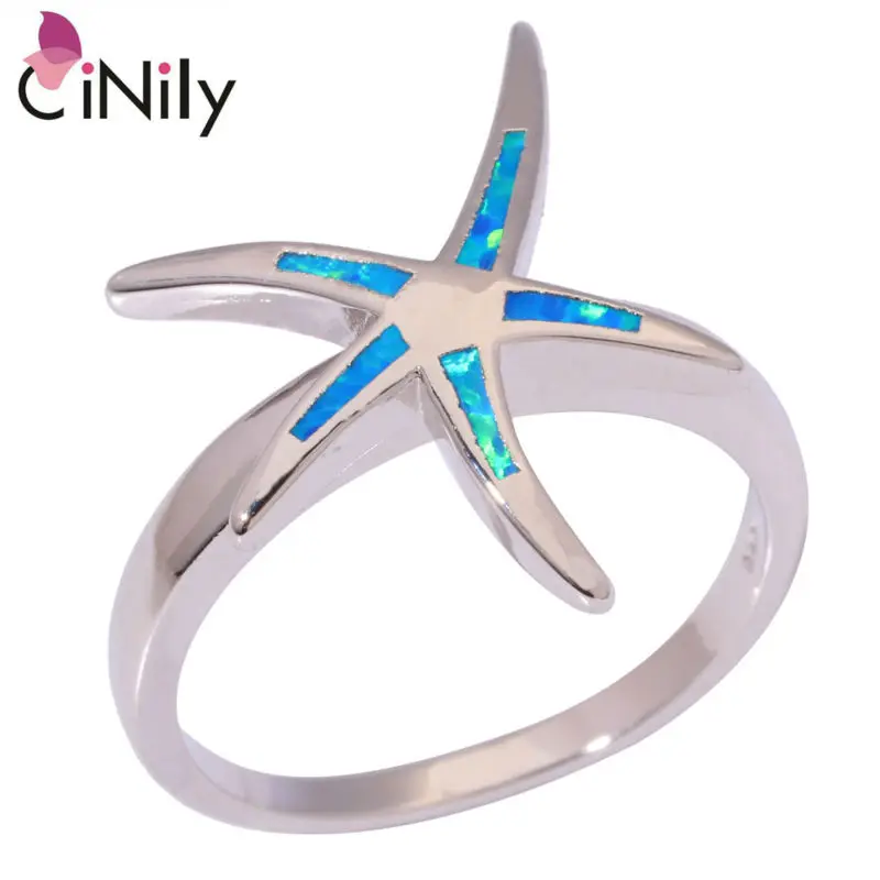 Женское кольцо с голубым огненным опалом CiNily Created серебряное покрытие оптовая