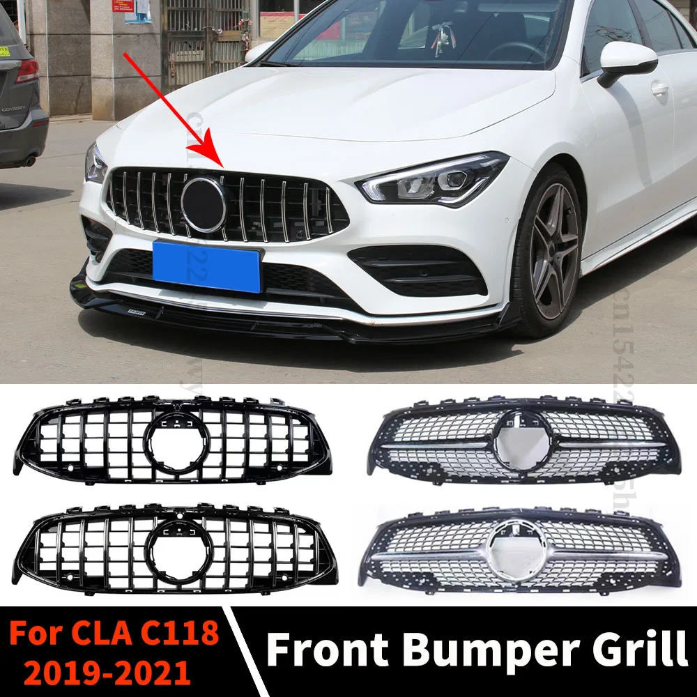 

Передняя решетка радиатора гоночного бампера Решетка для Mercedes Benz CLA C118 2019 2020 2021 Алмазная GT обновленная средняя сетка Facelift