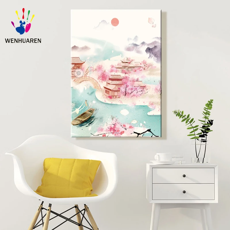 Paint by numbes художественная живопись по номерам розовая Акварель персиковый цвет красивый Приятный пейзаж Весна ручной работы подарочные наборы