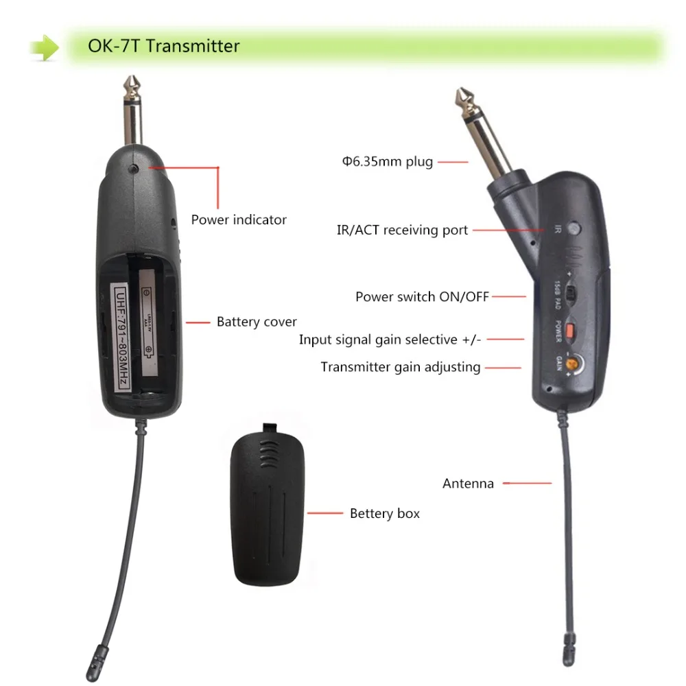 OKMIC OK-8R/7 T UHF PLL Инструмент интервью гитары звукосниматели Беспроводная система 135 градусов угол jack для гитары сцены