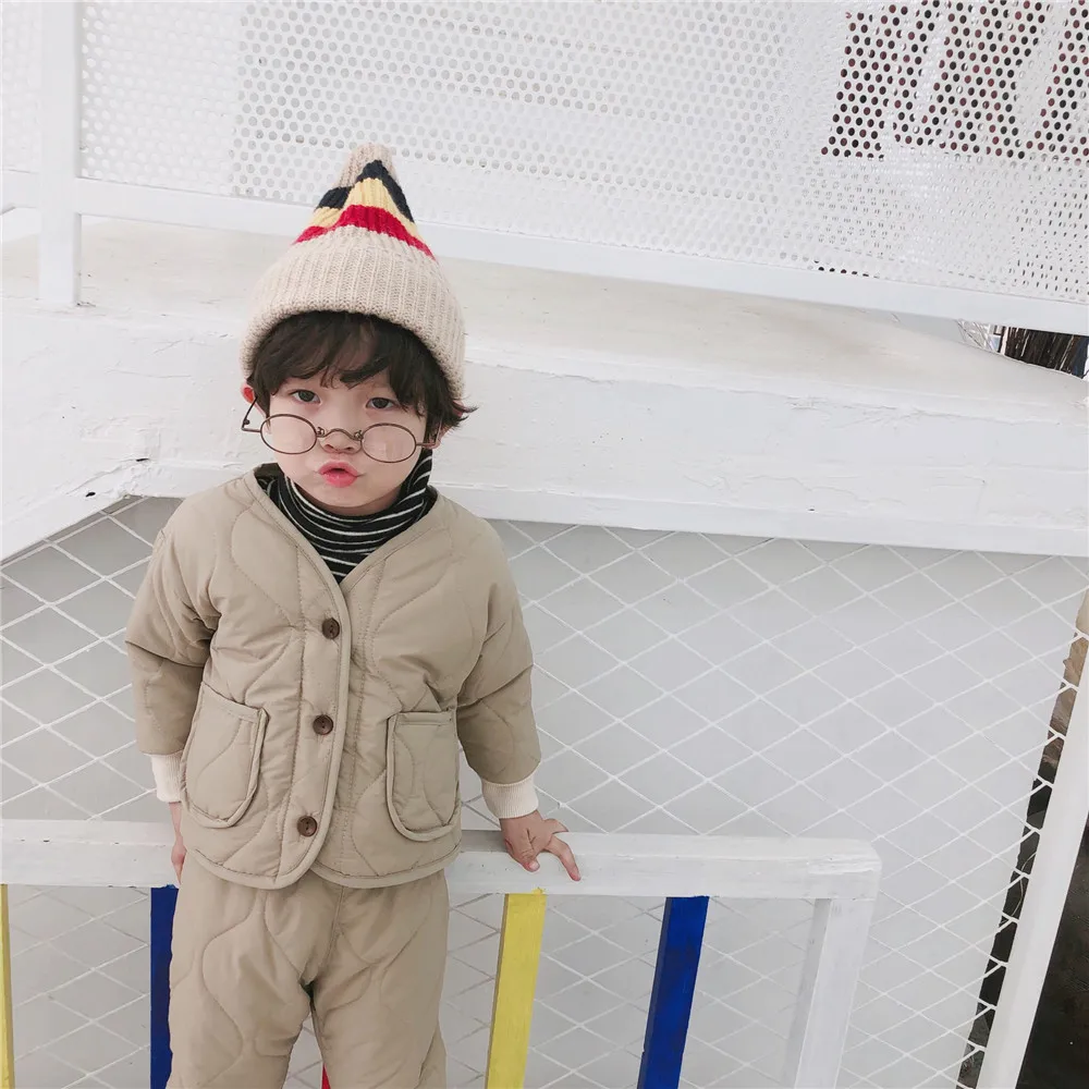 Детская одежда зимняя одежда для маленьких девочек комплекты одежды плотная флисовая модная Корейская одежда из хлопка