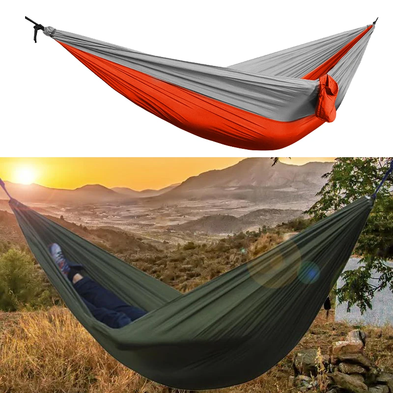 

Single Double Hammock Adult Outdoor Backpacking Travel Survival Hunting Sleeping Bed Portable With 2 Straps 2 Carabiner