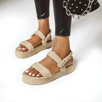 

2020 Summer New Style Hemp Rope Sandals Beach Versatile Flat Fisherman Grass Woven Flax INS Fashion