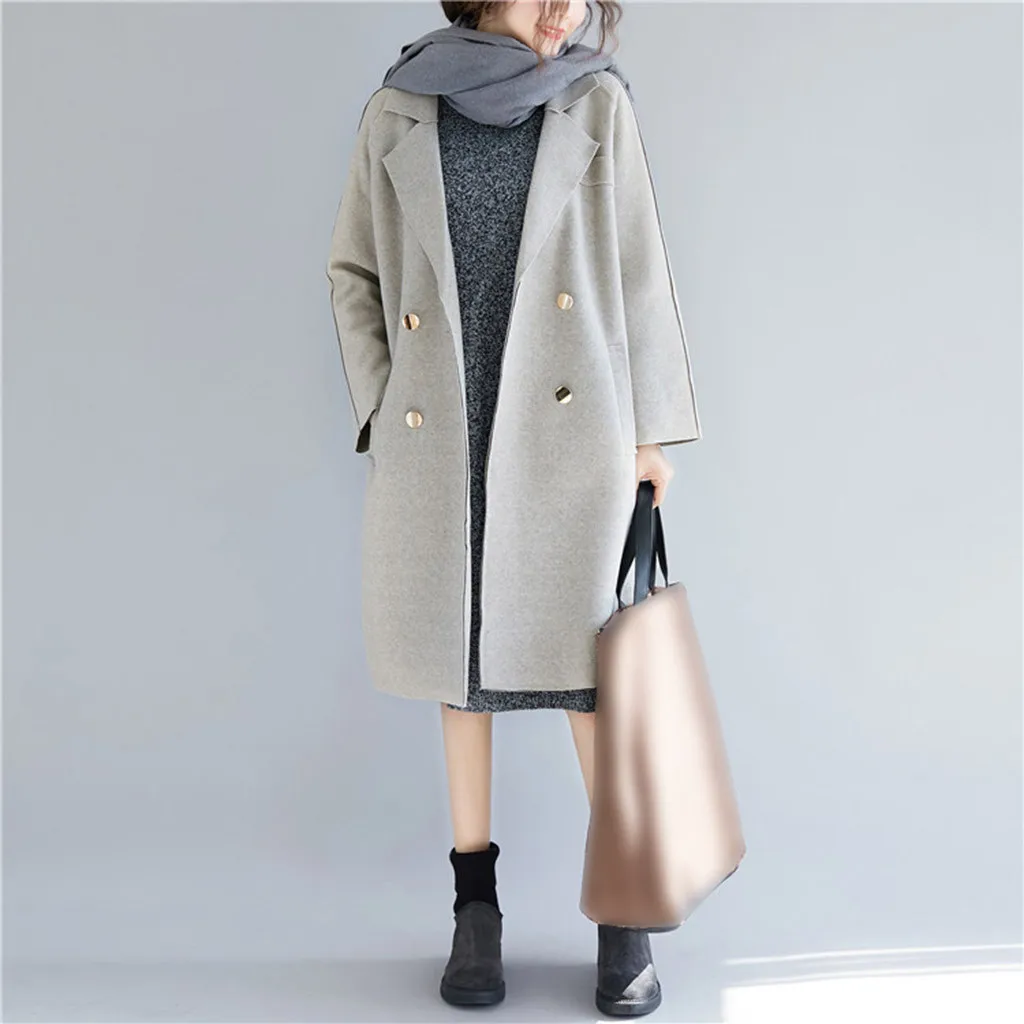 Abrigo Mujer, осенне-зимнее пальто для женщин, длинный рукав, смесь шерсти, женские длинные пальто, отложной воротник, Теплые Топы, женская