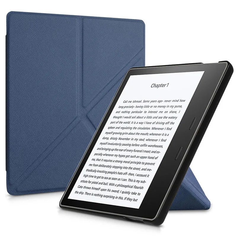Чехол BOZHUORUI оригами для нового Kindle Oasis(9-10 поколение, выпуск-)-тонкий Чехол-подставка с функцией автоматического пробуждения и сна - Цвет: Simple-Dark Blue