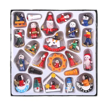 

Behogar 24PCS Christmas Xmas Tree Wooden Hanging Ornament Decotation Set for Home House Shop Mall Party Pendant Drop Ornaments