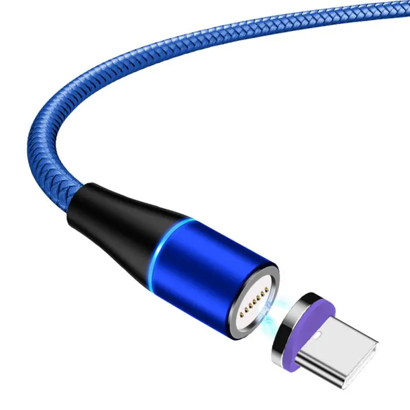 5А, магнитный USB C кабель, круглый разъем, вращающийся на 360 градусов, светодиодный кабель для быстрой зарядки, шнур, 1 м/3 фута, Аксессуары для мобильных телефонов - Цвет: Синий