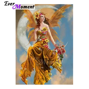 

Ever Moment Diamond Painting Full Square Diamonds Beautiful Autumn Fairy Maiden And Crescent Moon Sale Embroidery Art 5L1135