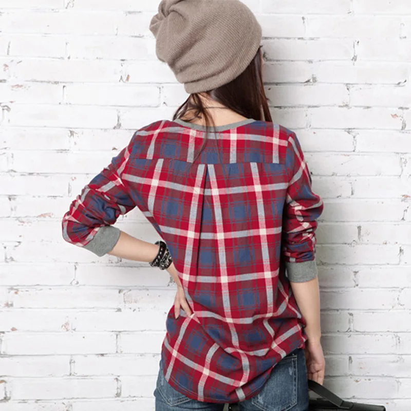 Женская футболка с длинным рукавом в клетку стиле Харадзюку|hoodies women|crew necklong sleeve |