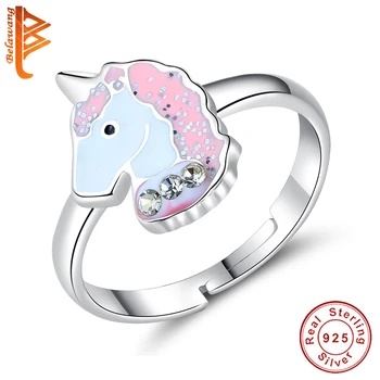 

Fashion Jewelry Silver 925 Cute Animal Rings Enamel Unicorn Ring for Children Kids Girls Solid S925 Finger Ring Christmas Gift