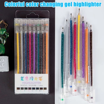 

1 Set 8 Colors Magical Pen Glitter Gel Pens Set Drawing Painting Colorful Color Changing Gel Highlighter KQS8