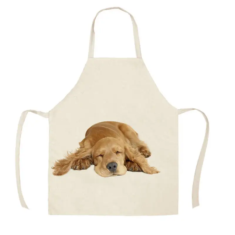 1Pc Kitchen Apron Sketch Wearing Pug Pet Dog Cat Printed Sleeveless Cotton Linen Aprons for Men Women Home Cleaning Tools WQ456