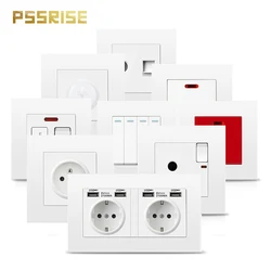 PSSRISE A08 Series EU Wall Switch Socket FR High Power Socket With USB PC Panel 86*86mm For Lamp TV Water Heater Air Conditioner