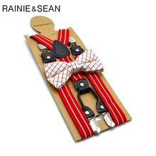 Renie SEAN, Красные Полосатые мужские подтяжки, подтяжки для женщин, галстук-бабочка, набор, пояс для подтяжек Y, штаны на подтяжках для взрослых, 120 см