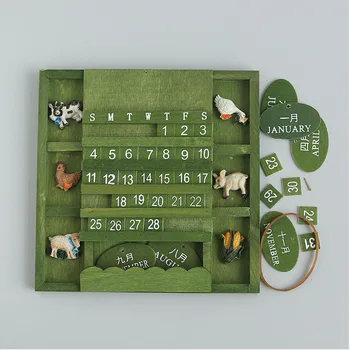 

Home Office Wood Calendar Decorative Vintage Practical Reusable Block Craft Permanent Animals Arts Hanging Manual Perpetual Wall