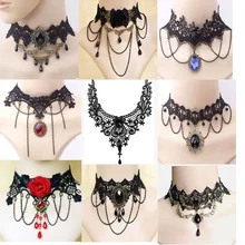Новое ожерелье, сексуальные Чокеры в готическом стиле, Кристальное черное кружевное ожерелье-чокер на шею, винтажное викторианское женское чокер в стиле стимпанк, ювелирные изделия