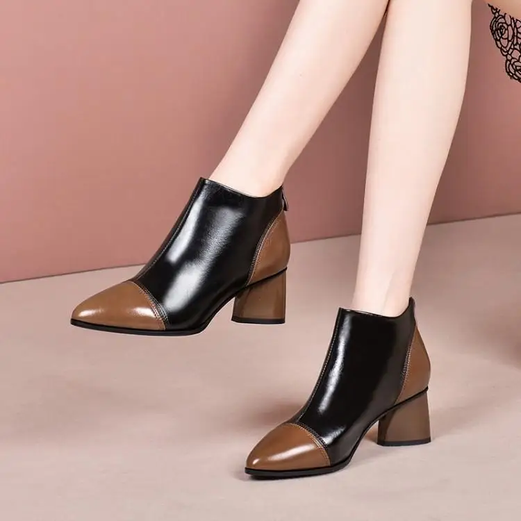 

Martin boots, leather boots, single thick with tines female color matching and ankle boot head layer cowhide
