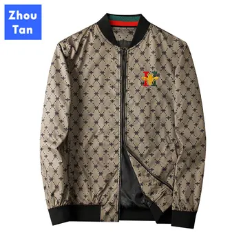 

Men Jacket New Autumn Winter England Style Zipper Casual Plaid PU Pockets Little bee Animal Limited Waterproof Genuine Fashion