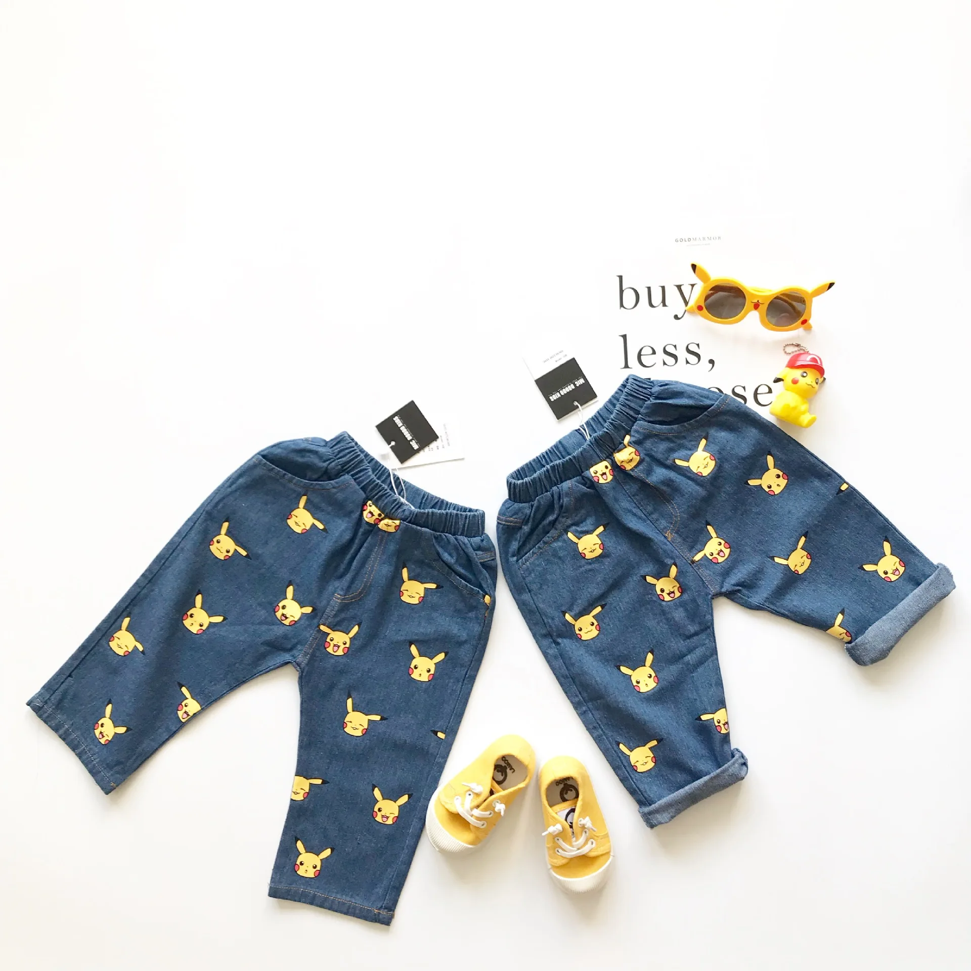Tonytaobaby/осенняя одежда новая детская одежда для мальчиков и девочек хлопковые джинсы милые штаны с рисунком штаны для девочек детские штаны
