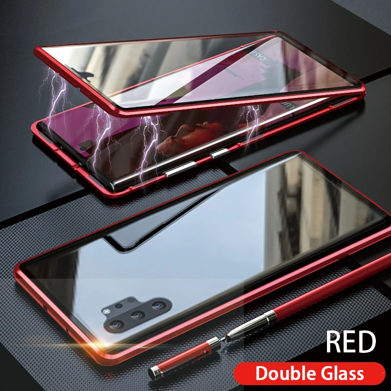 Металлический магнитный чехол для samsung S10 S10E S9 S8 плюс A10 A30 M20 M30 A5 Note 8, 9, 10, чехол Двусторонняя закаленное Стекло