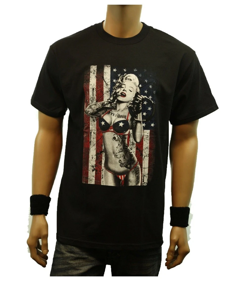 Marilyn Monroe Usa Flag Printed Graphic T-Shirts Fashion Hip Hop Urban Tee Popular Shirt | Мужская одежда