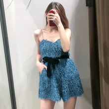 Женский сексуальный однотонный комбинезон с кисточками, без рукавов, с поясом, шикарный свободный женский комбинезон с v-образным вырезом и открытой спиной, Клубные женские комбинезоны, Moda Feminina