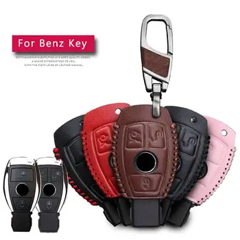 

KUKAKEY Car Key Cases For Mercedes Benz Accessories W203 W210 W211 W124 Smart-2/3button Genuine leather Key Cover Bag Fob Shell