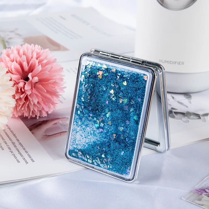Fashion 2-Face Mini Pocket Makeup Mirror Creative Cosmetic Compact Mirrors With Flowing Sparkling Sand Can Wholesale Lettering | Красота и