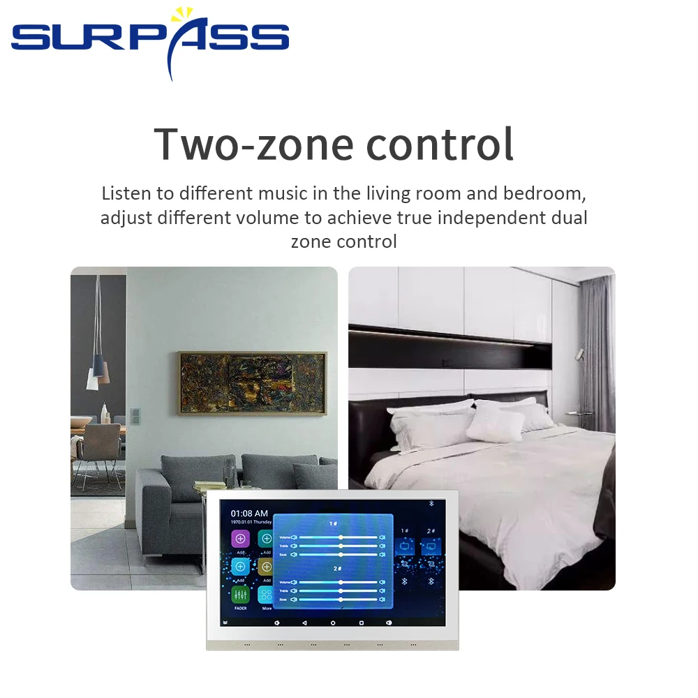 US $356.25 In Wall Amplifier Bluetooth WiFi Audio Touch Screen Android Smart Home Theater System 25W Big Power 2 Zones Stereo Sound RJ45 Fm