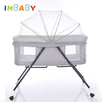 

IMBABY Newborn Baby Bed With Mosquito Net Portable Folding Multi-functional Crib Comfort Shaker Round European Style Nursery Bed